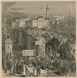 Verkeer op de London Bridge door Gustave Dore